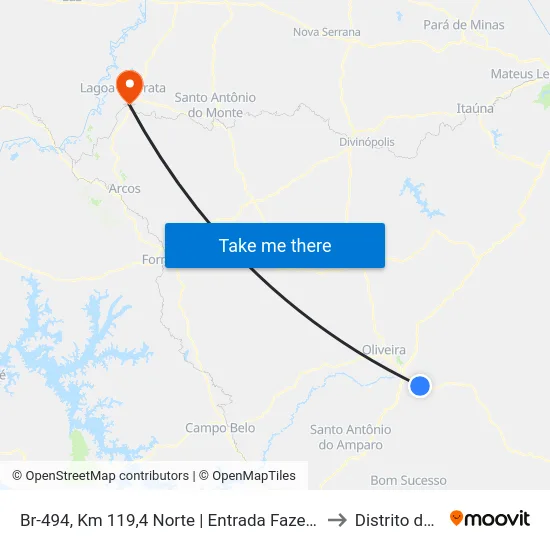Br-494, Km 119,4 Norte | Entrada Fazenda Siriema to Distrito da Ilha map
