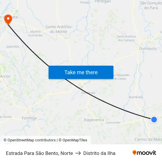 Estrada Para São Bento, Norte to Distrito da Ilha map