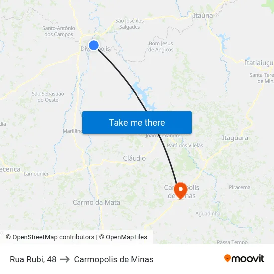 Rua Rubi, 48 to Carmopolis de Minas map