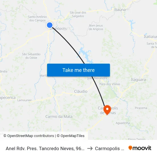 Anel Rdv. Pres. Tancredo Neves, 9655 | Posto Pratinha to Carmopolis de Minas map