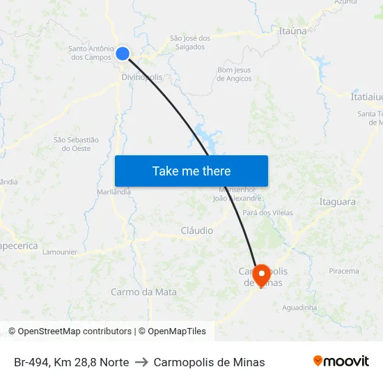 Br-494, Km 28,8 Norte to Carmopolis de Minas map