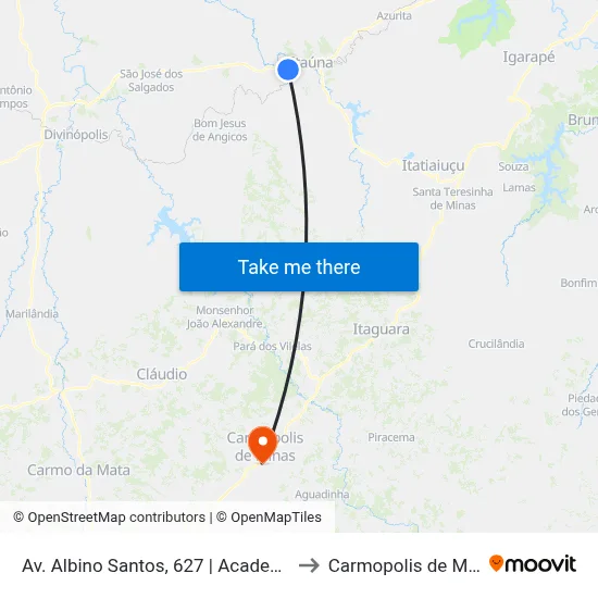 Av. Albino Santos, 627 | Academia O2 to Carmopolis de Minas map
