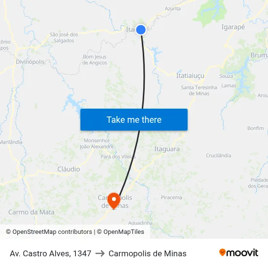 Av. Castro Alves, 1347 to Carmopolis de Minas map