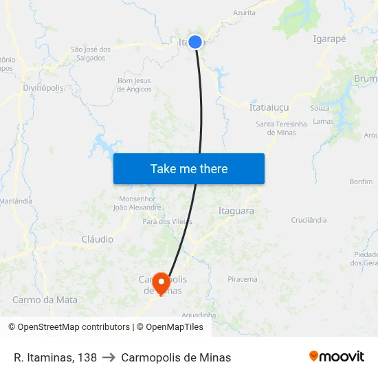 R. Itaminas, 138 to Carmopolis de Minas map