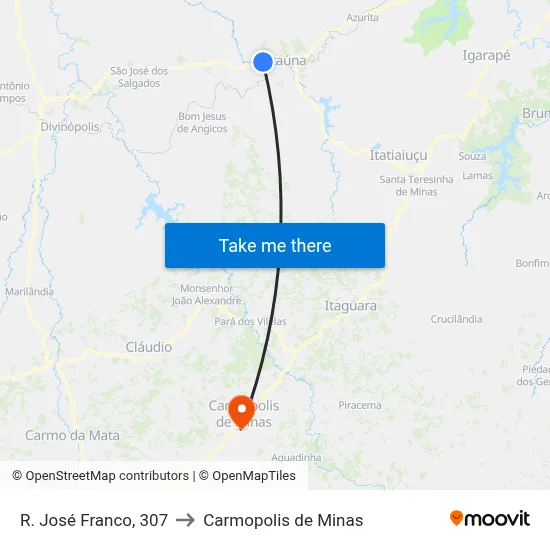 R. José Franco, 307 to Carmopolis de Minas map
