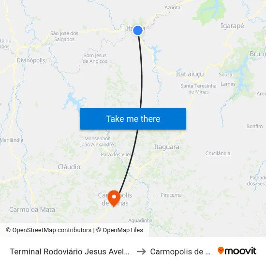 Terminal Rodoviário Jesus Avelar | Itaúna to Carmopolis de Minas map