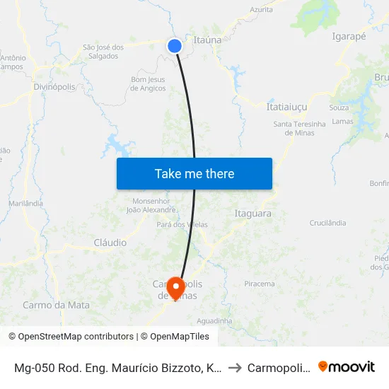 Mg-050 Rod. Eng. Maurício Bizzoto, Km 94,2 Leste | Granja Alvorada to Carmopolis de Minas map