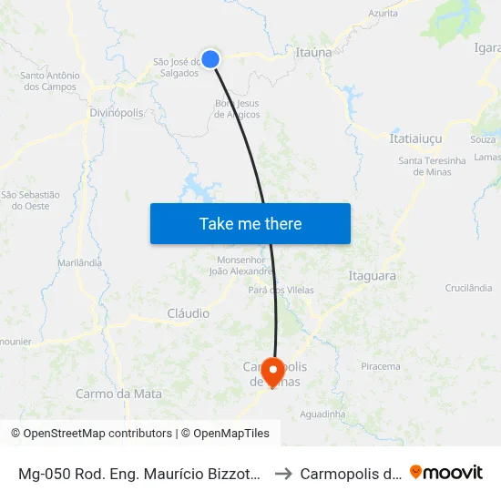Mg-050 Rod. Eng. Maurício Bizzoto, Km 104,4 Oeste to Carmopolis de Minas map