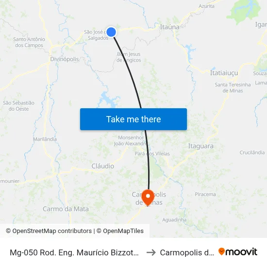 Mg-050 Rod. Eng. Maurício Bizzoto, Km 105,5 Oeste to Carmopolis de Minas map
