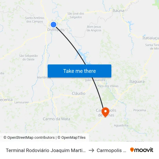 Terminal Rodoviário Joaquim Martins Lara | Divinópolis to Carmopolis de Minas map