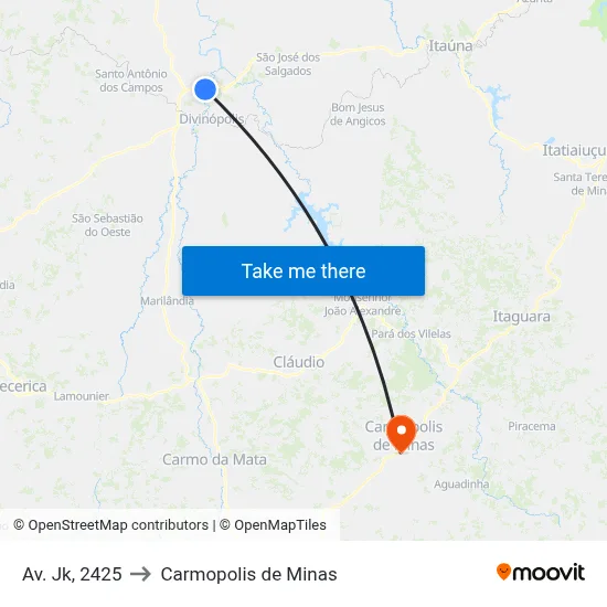 Av. Jk, 2425 to Carmopolis de Minas map