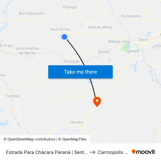 Estrada Para Chácara Paraná | Sentido Chácara Paraná to Carmopolis de Minas map