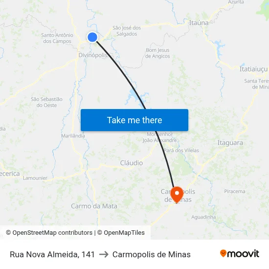 Rua Nova Almeida, 141 to Carmopolis de Minas map
