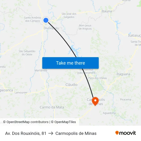 Av. Dos Rouxinóis, 81 to Carmopolis de Minas map