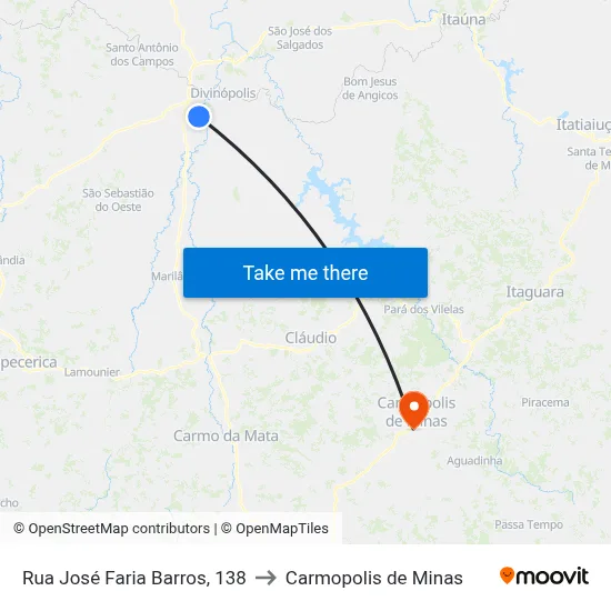 Rua José Faria Barros, 138 to Carmopolis de Minas map