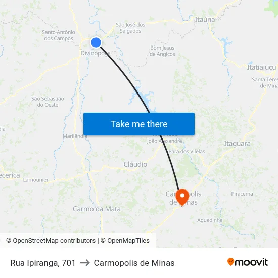 Rua Ipiranga, 701 to Carmopolis de Minas map