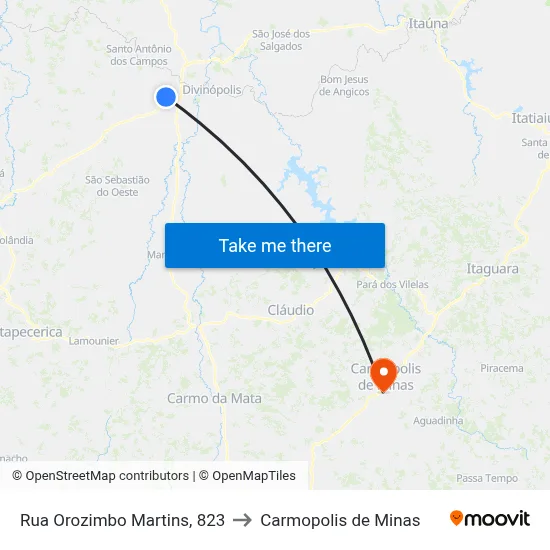 Rua Orozimbo Martins, 823 to Carmopolis de Minas map