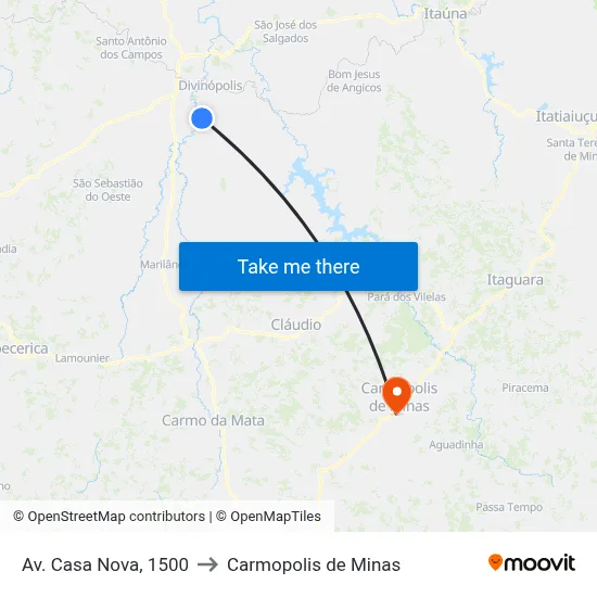 Av. Casa Nova, 1500 to Carmopolis de Minas map
