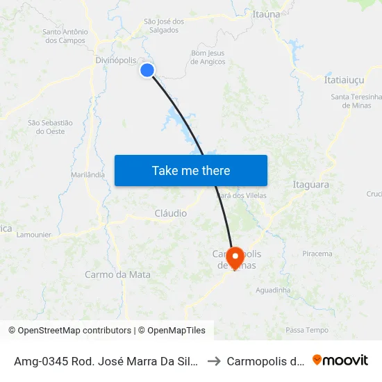 Amg-0345 Rod. José Marra Da Silva, Km 4,3 Leste to Carmopolis de Minas map