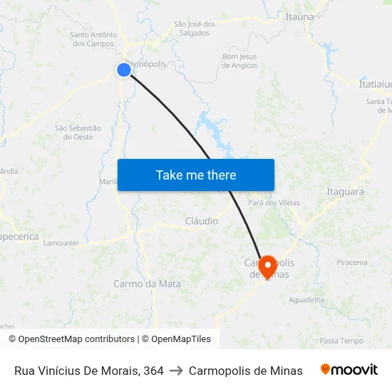 Rua Vinícius De Morais, 364 to Carmopolis de Minas map