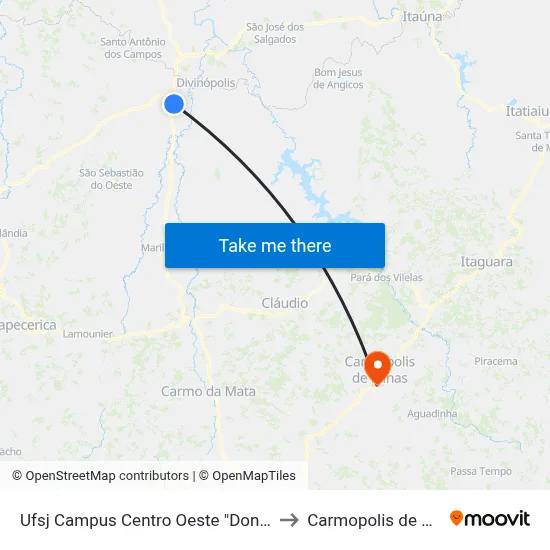 Ufsj Campus Centro Oeste "Dona Lindu" to Carmopolis de Minas map