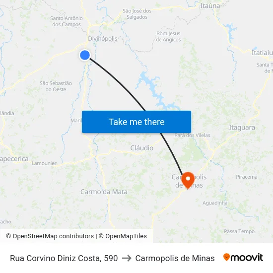 Rua Corvino Diniz Costa, 590 to Carmopolis de Minas map