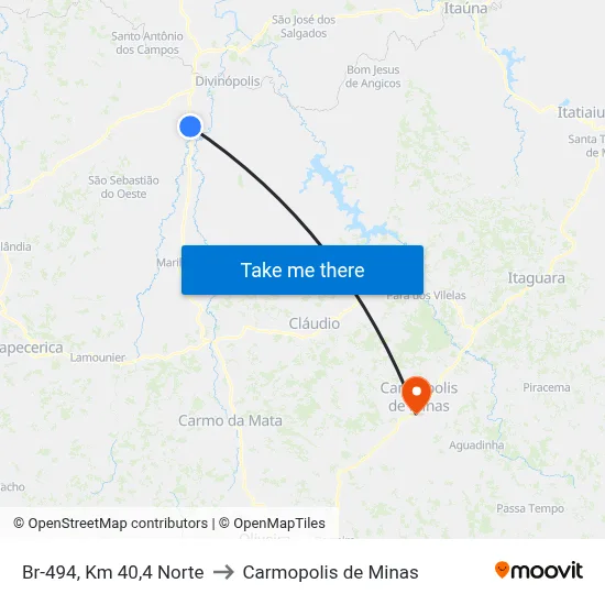 Br-494, Km 40,4 Norte to Carmopolis de Minas map