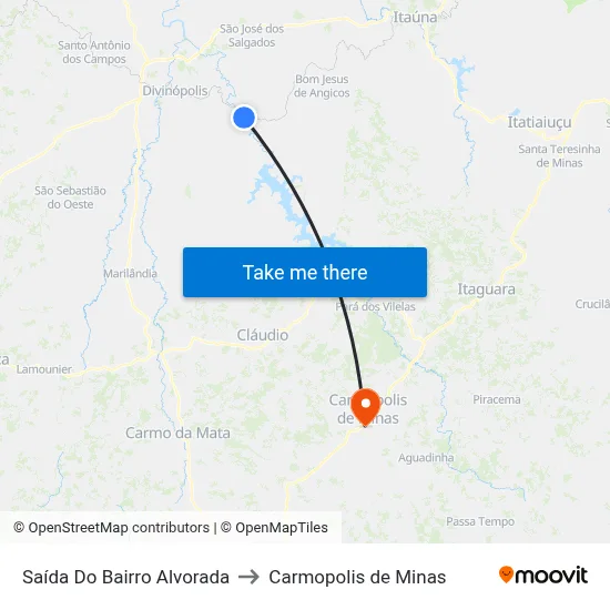 Saída Do Bairro Alvorada to Carmopolis de Minas map