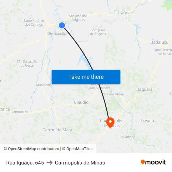Rua Iguaçu, 645 to Carmopolis de Minas map