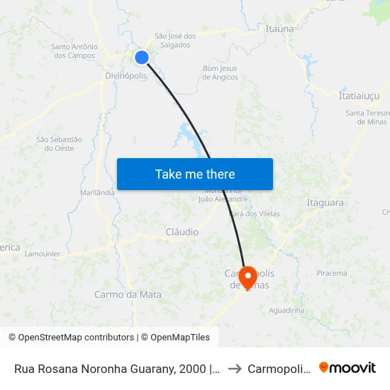 Rua Rosana Noronha Guarany, 2000 | Centro De Distribuição Femsa to Carmopolis de Minas map
