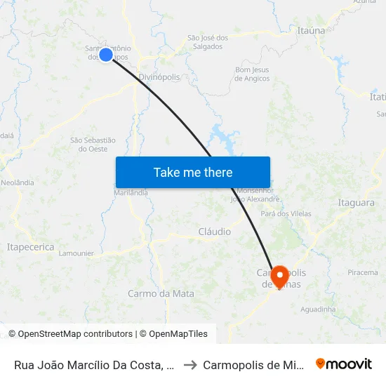 Rua João Marcílio Da Costa, 230 to Carmopolis de Minas map