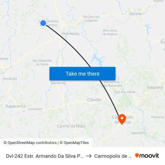 Dvl-242 Estr. Armando Da Silva Pinto, Leste to Carmopolis de Minas map