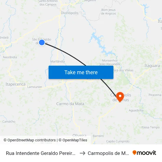 Rua Intendente Geraldo Pereira, 280 to Carmopolis de Minas map
