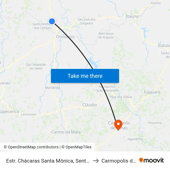 Estr. Chácaras Santa Mônica, Sentido Cachoeirinha to Carmopolis de Minas map
