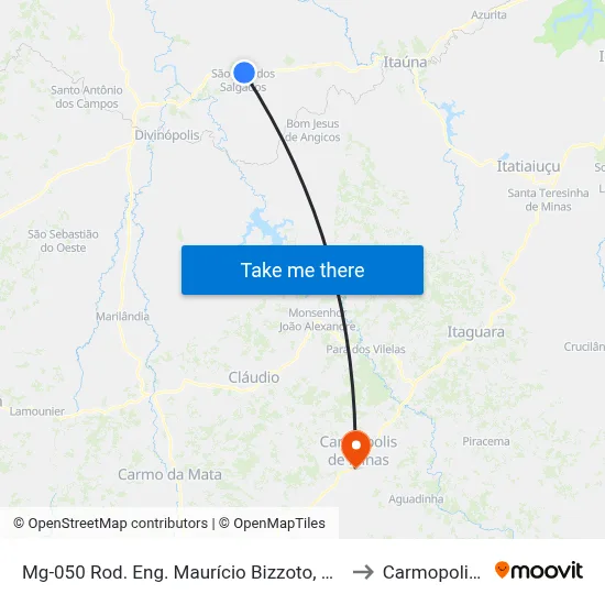 Mg-050 Rod. Eng. Maurício Bizzoto, Km 109,5 Leste | Casa Grande to Carmopolis de Minas map