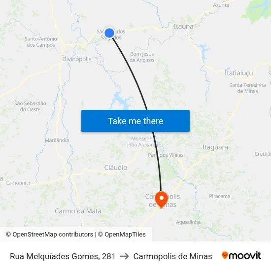 Rua Melquíades Gomes, 281 to Carmopolis de Minas map