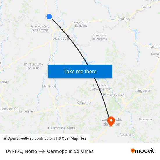 Dvl-170, Norte to Carmopolis de Minas map