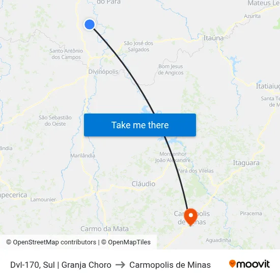 Dvl-170, Sul | Granja Choro to Carmopolis de Minas map