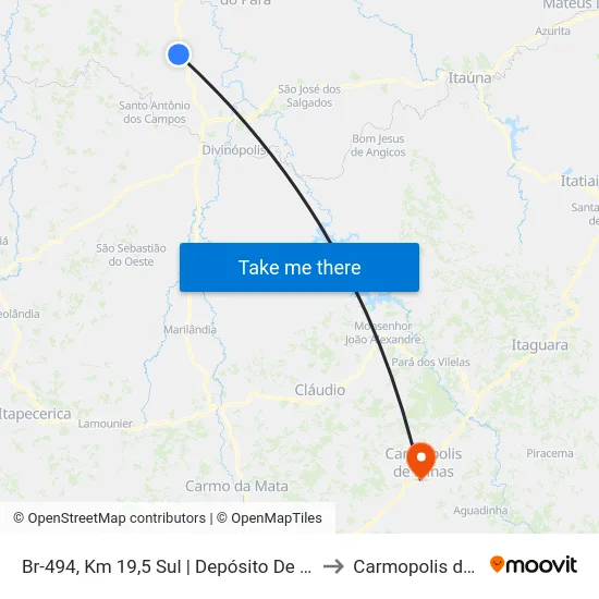 Br-494, Km 19,5 Sul | Depósito De Carvão Gerdau to Carmopolis de Minas map