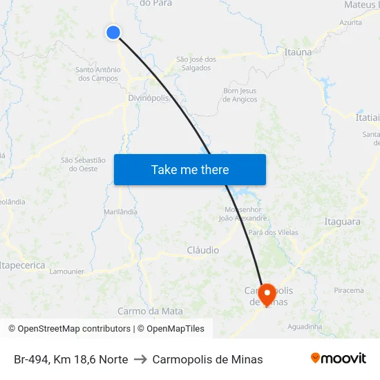 Br-494, Km 18,6 Norte to Carmopolis de Minas map