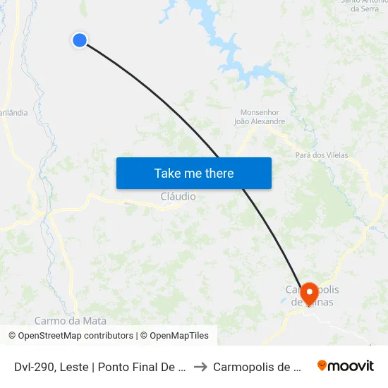 Dvl-290, Leste | Ponto Final De Paivas to Carmopolis de Minas map