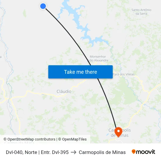 Dvl-040, Norte | Entr. Dvl-395 to Carmopolis de Minas map