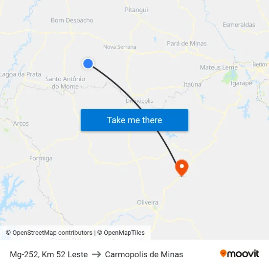 Mg-252, Km 52 Leste to Carmopolis de Minas map