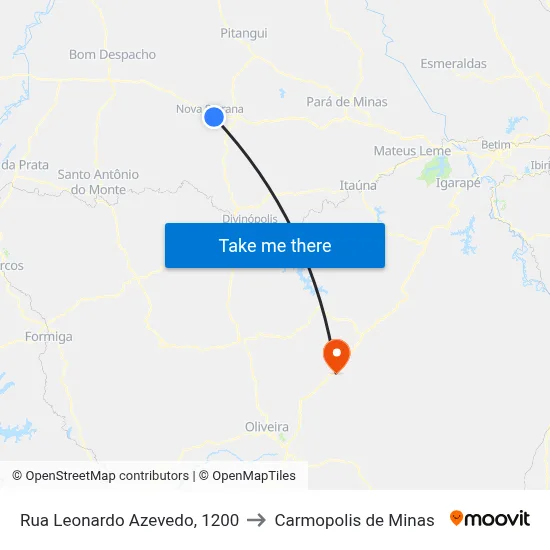 Rua Leonardo Azevedo, 1200 to Carmopolis de Minas map