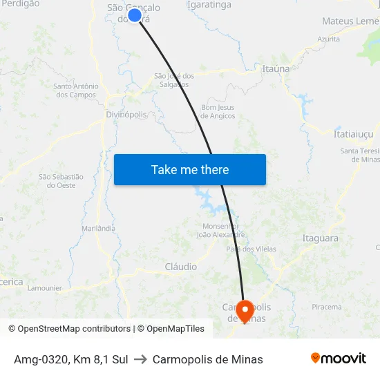 Amg-0320, Km 8,1 Sul to Carmopolis de Minas map