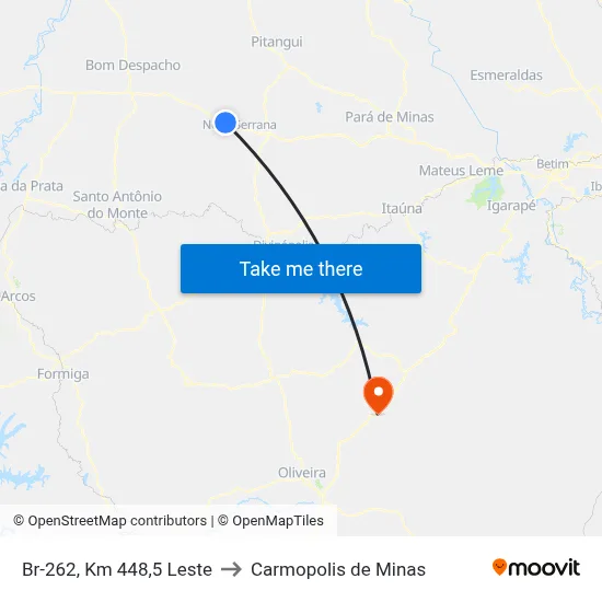 Br-262, Km 448,5 Leste to Carmopolis de Minas map