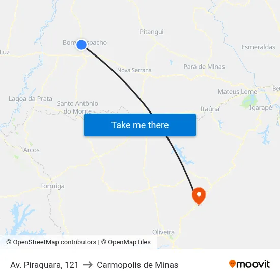 Av. Piraquara, 121 to Carmopolis de Minas map