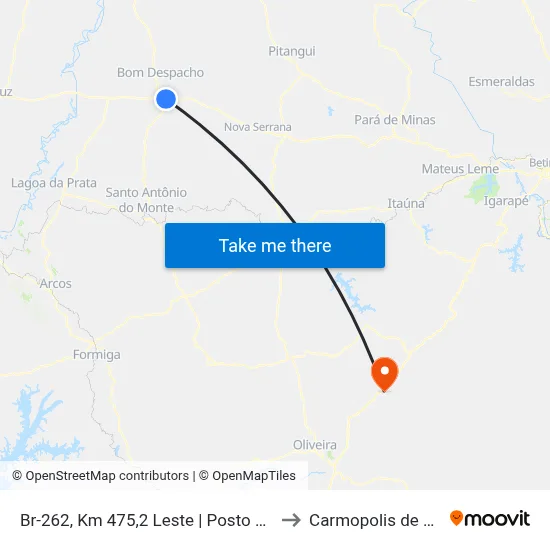 Br-262, Km 475,2 Leste | Posto Lombada to Carmopolis de Minas map