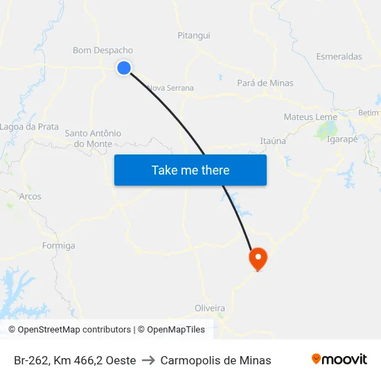 Br-262, Km 466,2 Oeste to Carmopolis de Minas map