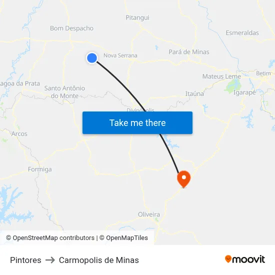 Pintores to Carmopolis de Minas map